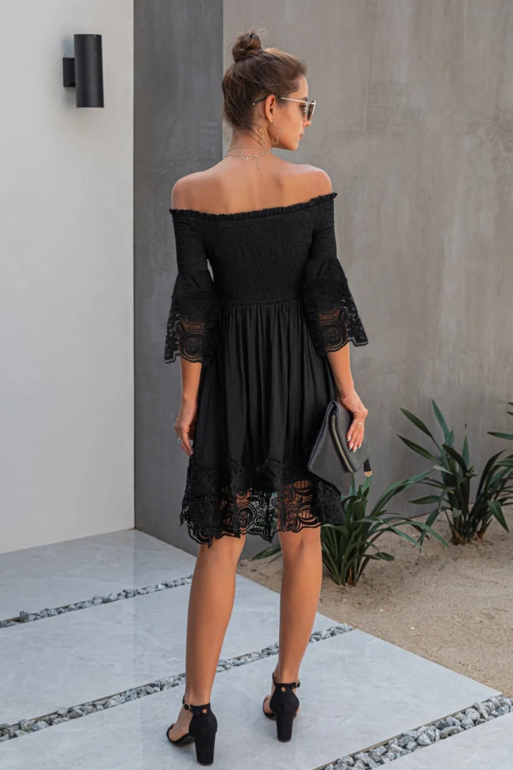 Off The Shoulder Plain Lace Dress