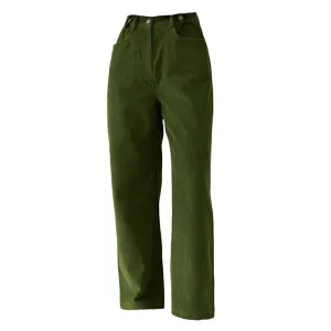 Olive Green Wide-Leg Cord Trousers