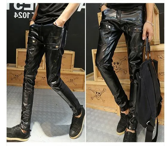 Patchwork Designer Harem Faux Leather Pencil Pants