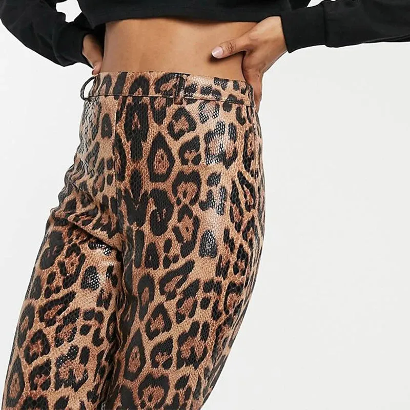 PU Leather Leopard Print Pencil Pants