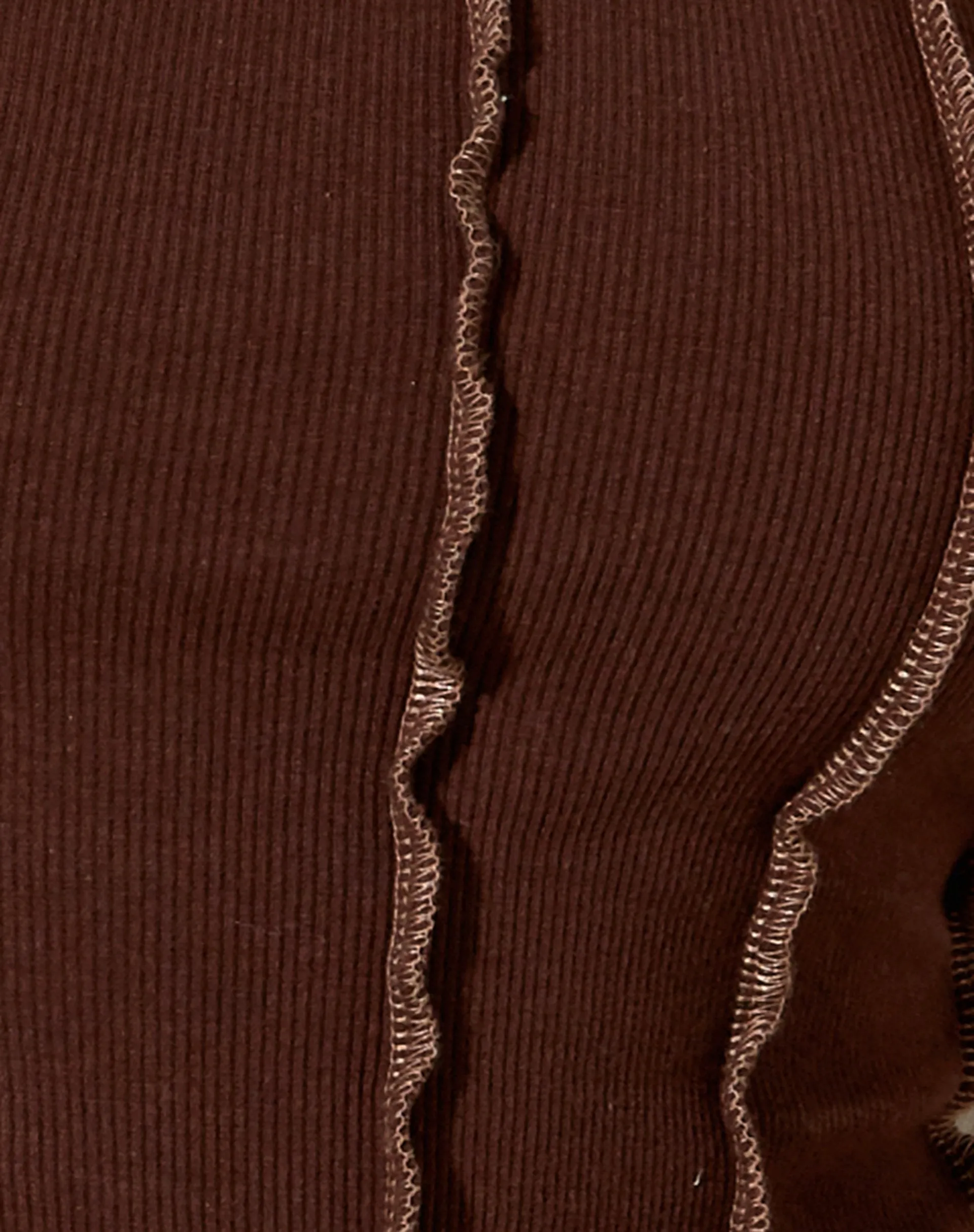 Rara Crop Top in Rib Deep Mahogany with Brown Stitching