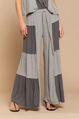 Ribbed Contrast Wide Leg Pants