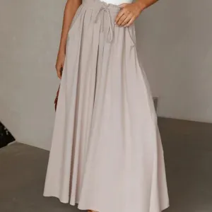 Solid Color Drawstring Elastic Waistband Pocketed Wide-Leg Pants