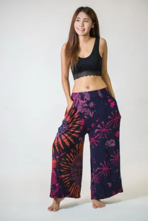 Thai Organic Cotton Wide Leg Palazzo Pants Tie Dye Navy Pink