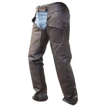 Unisex Black Leather Analine Cowhide Motorcycle Chaps Spandex Waist