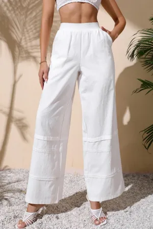 White Embossing Wide Leg Pants