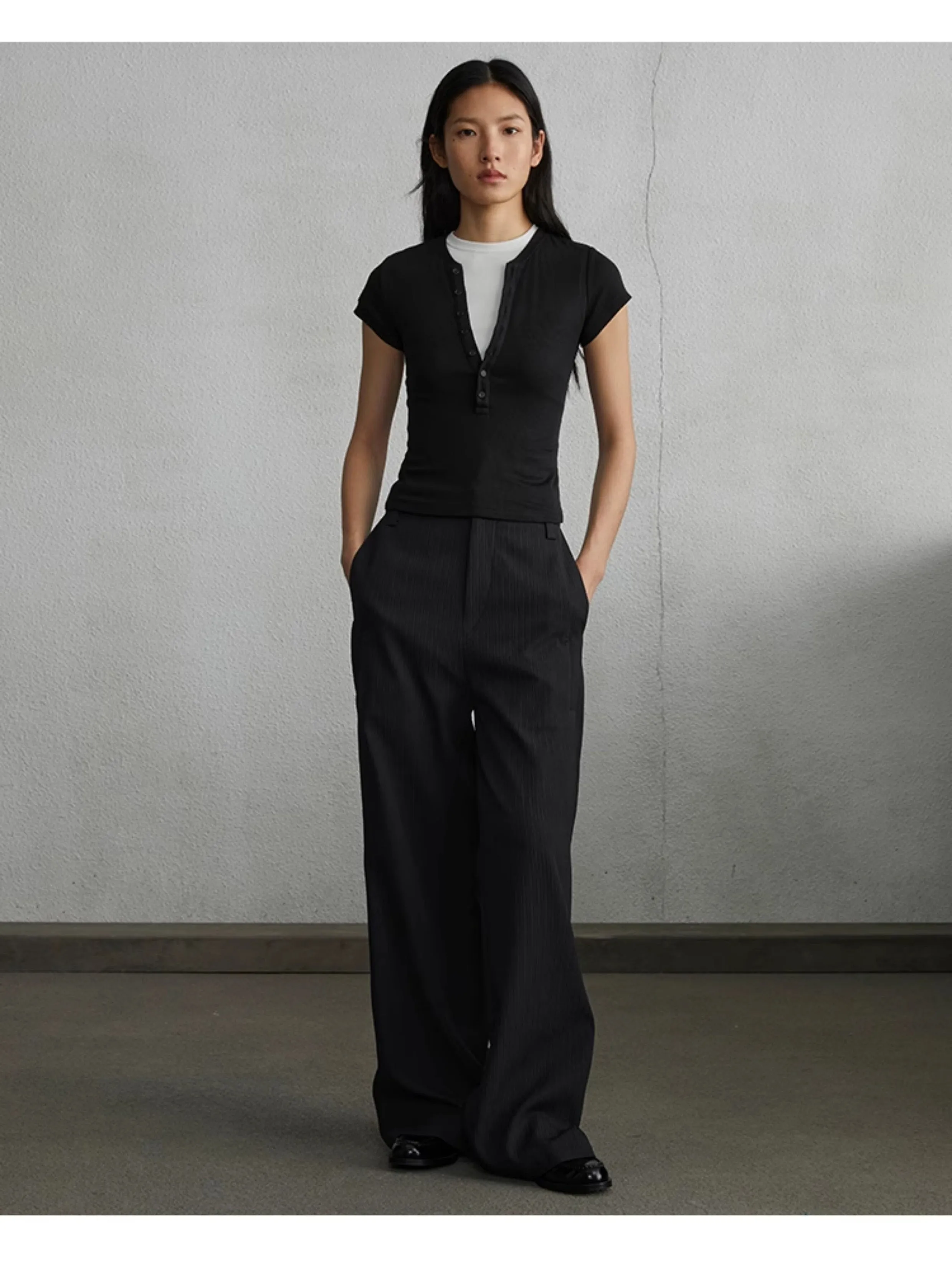 Wide leg straight slacks pants