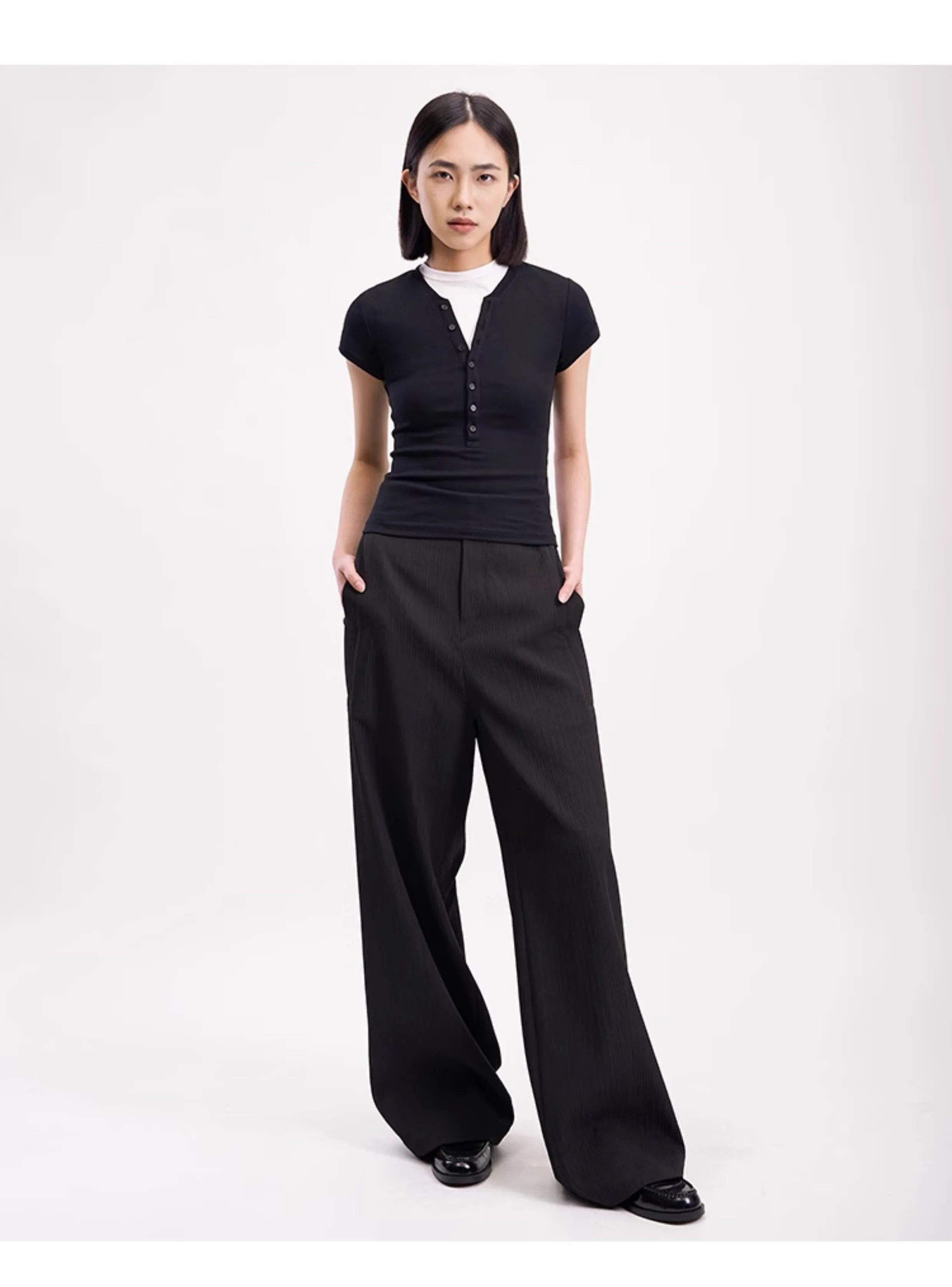 Wide leg straight slacks pants