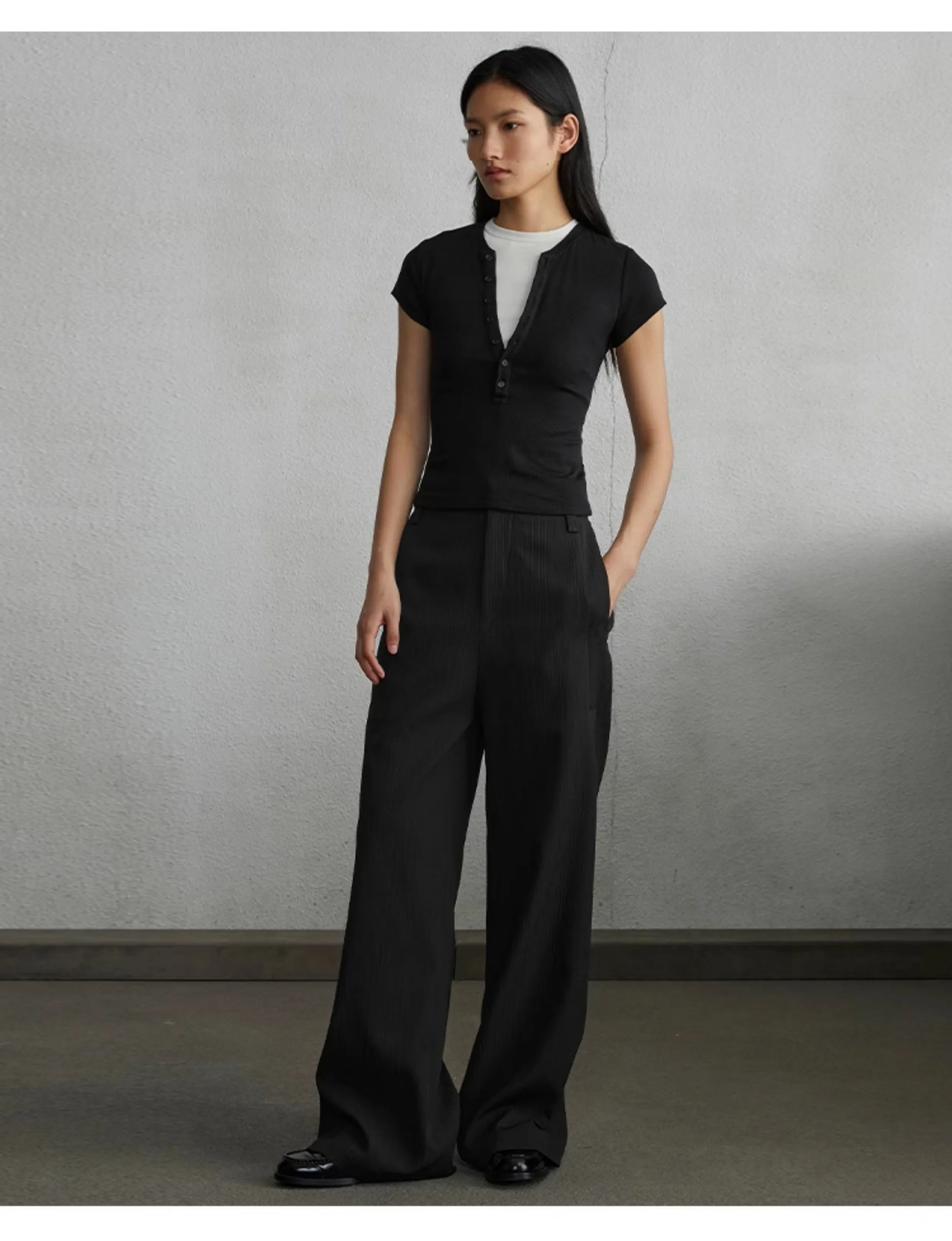 Wide leg straight slacks pants