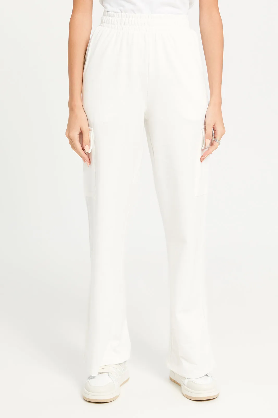 Women Ivory Wide Leg Cargo Pants