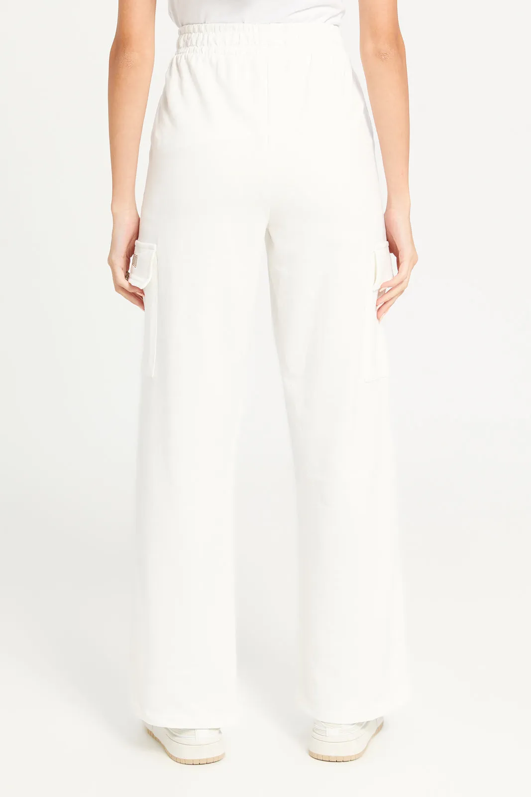 Women Ivory Wide Leg Cargo Pants