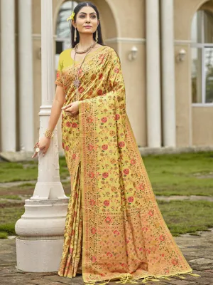 Women Yellow Silk Saree With Un Stitched Blouse