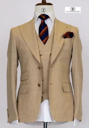 Zignone - Beige 3-piece slim fit suit with wide lapel and patch pockets and double breasted V vest