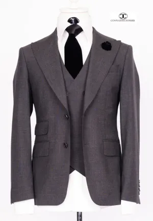 Zignone - Charcoal grey 3-piece slim fit suit with wide lapel and patch pockets and double breasted V vest