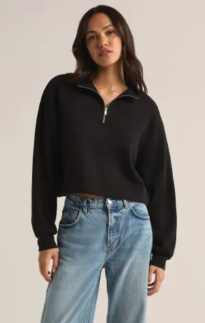 ZSU Feeling the Moment Half Zip Sweatshirt in Black